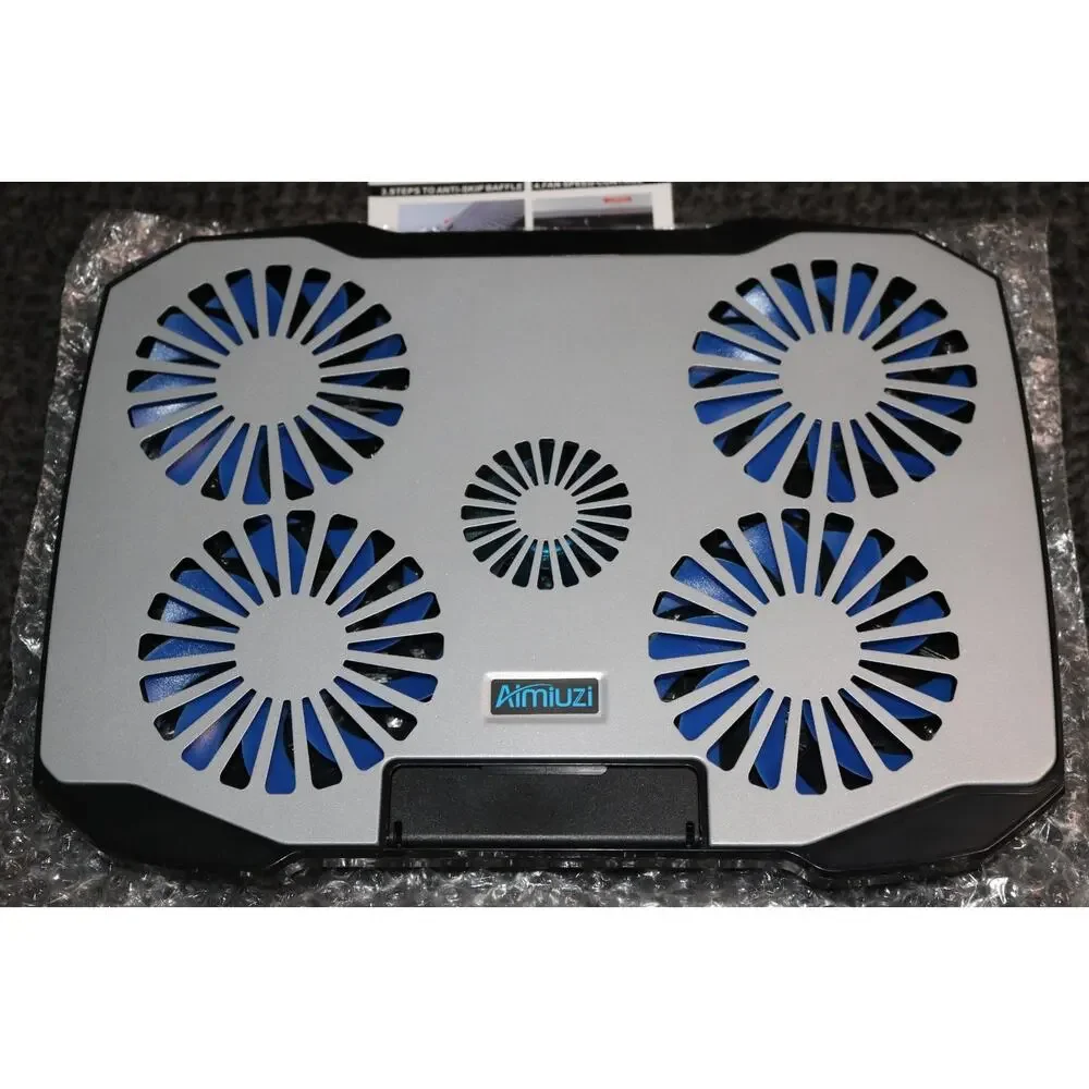 AIMIUZI Laptop Cooling Pad Gaming w/5 Quiet Fans 12-15.6 5 Height Adj 2 USB